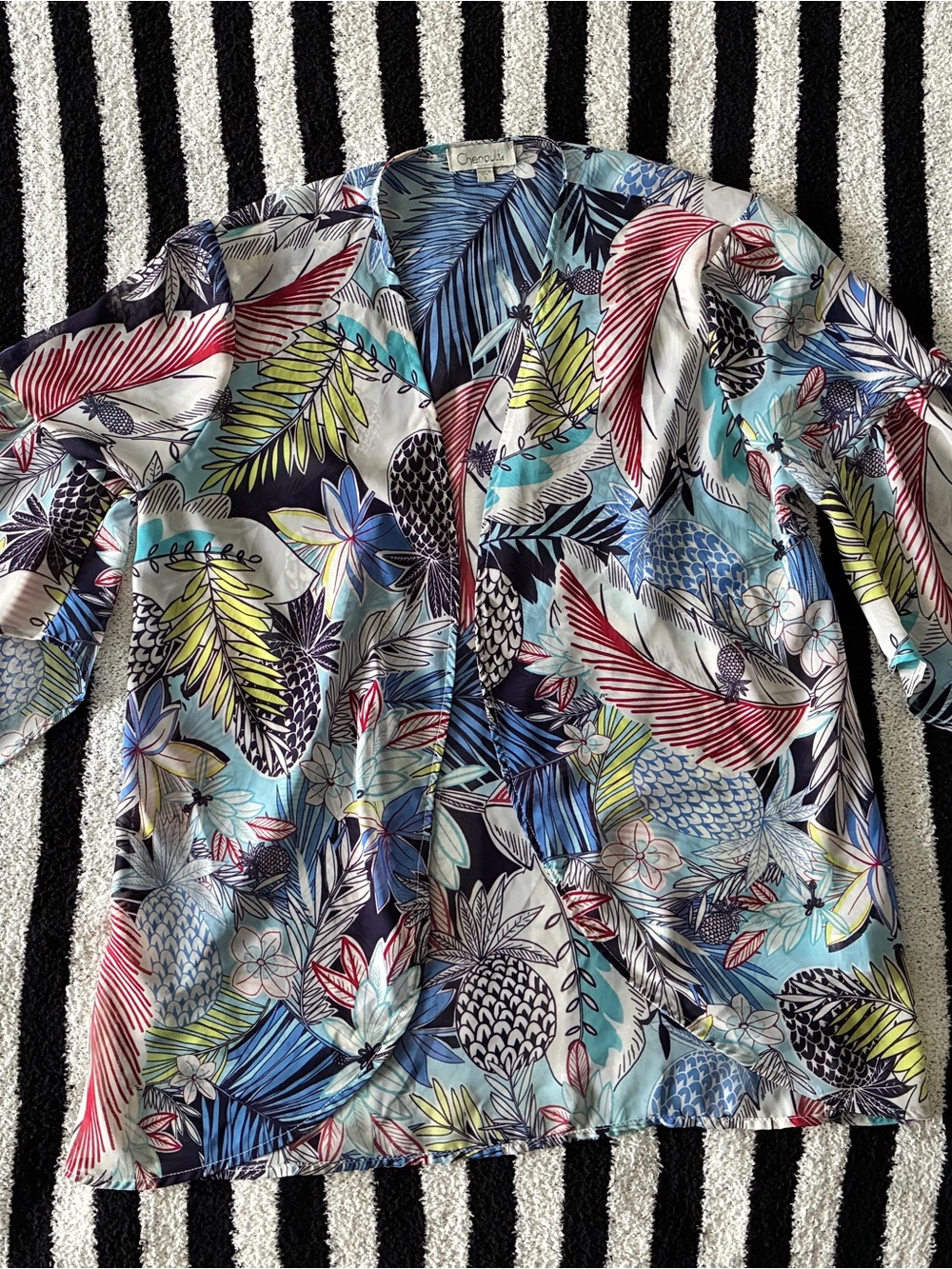Chenault Tropical Pineapple Resort Cardigan Coverup Flutter Sleeve, Small, EUC - Picture 6 of 8